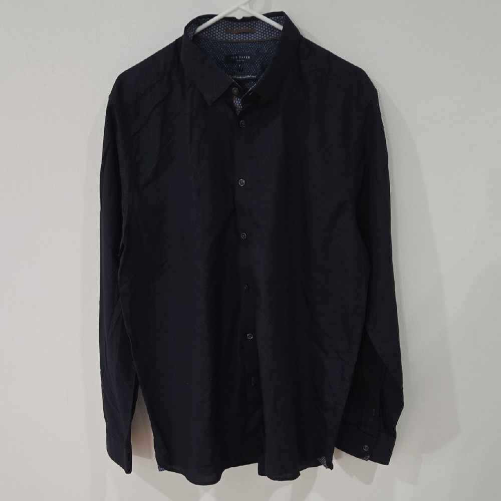 Ted Baker Sz 6 Mens Navy Patterned Button Down Shirt